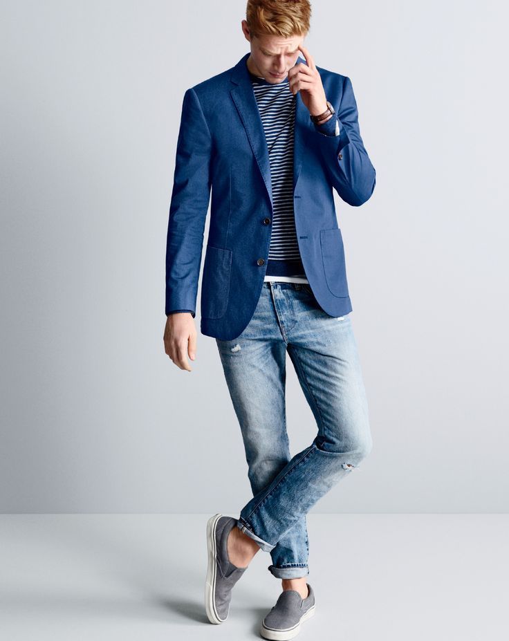 Синий пиджак с джинсами мужской