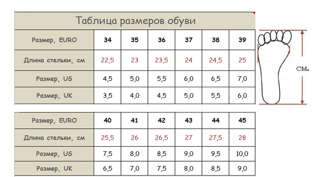 Размер стельки 24.5 какой размер обуви