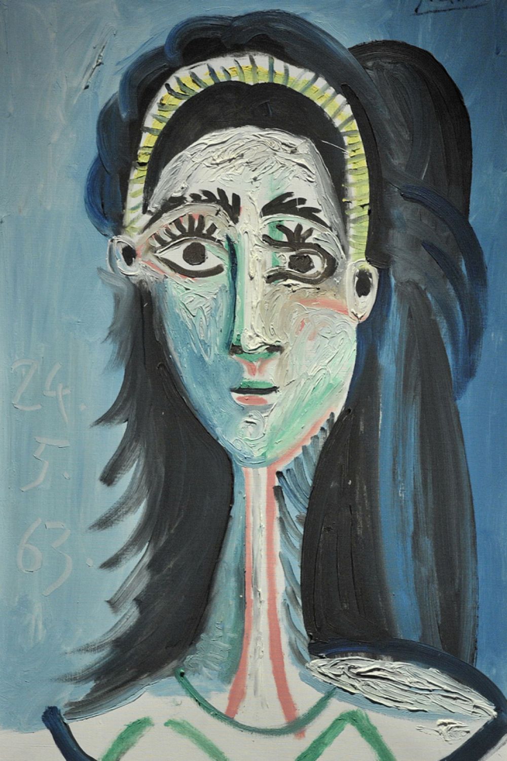 В 1953 году Франсуаза Жило и Пикассо расходятся. Кризис вновь отражается на творчестве художника. Год спустя Пикассо встречается с Жаклин Рок, которая в 1958 году станет его женой и вдохновит на серию портретов. «Голова женщины (Жаклин)», 1963 год.