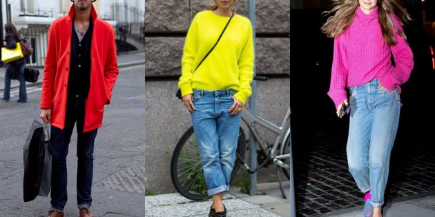 С чем носить джинсы осенью и зимой: С кислотным свитером или пиджаком