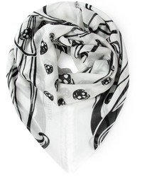 Бело-черный шарф с принтом