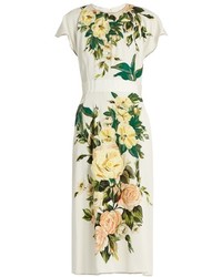 Белое платье-миди с цветочным принтом