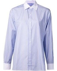 Голубая классическая рубашка в вертикальную полоску