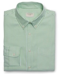 Зеленая классическая рубашка в вертикальную полоску
