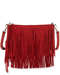Красная замшевая сумка через плечо c бахромой