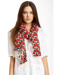 Красный шарф с узором "гусиные лапки"
