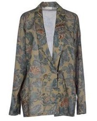 Оливковый пиджак с цветочным принтом