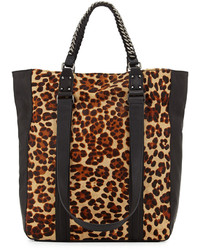 Светло-коричневая замшевая большая сумка с леопардовым принтом