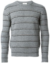 Серый свитер с круглым вырезом в горизонтальную полоску
