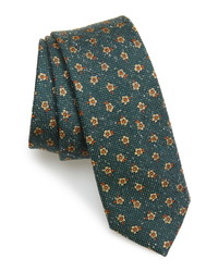 Темно-зеленый шелковый галстук с цветочным принтом