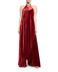 Темно-красное бархатное вечернее платье