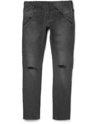 Темно-серые рваные зауженные джинсы