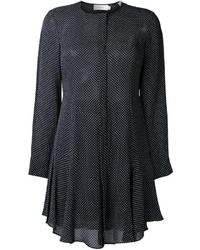 Черное платье-рубашка в горошек