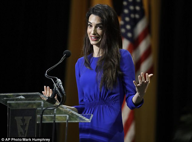 International human rights lawyer Amal Clooney seen here speaking during Senior Day activities at Vanderbilt University in May 2018
