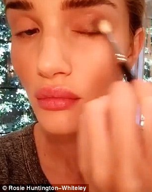 Huntington-Whiteley took to her Instagram and Snapchat to show of the products in her Rosie for Autograph collection  including a bronze, shimmery eye shadow