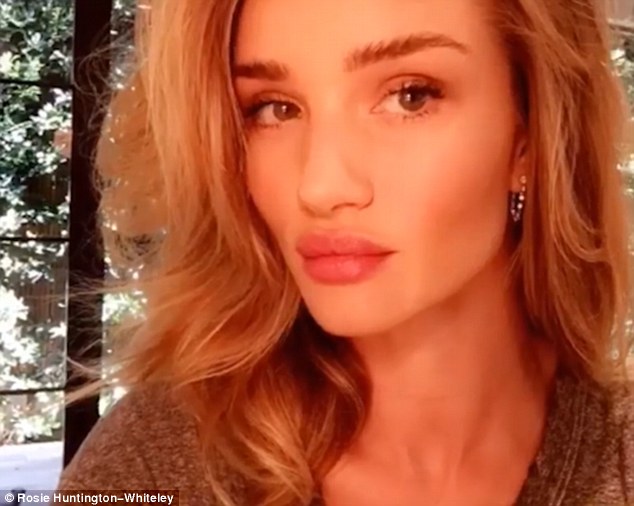 Twenty-eight-year-old Rosie Huntington-Whiteley demonstrates how to make the most of some of the products in her Marks & Spencer cosmetics collection, using £59.50 worth of products for a warm summery glow, above