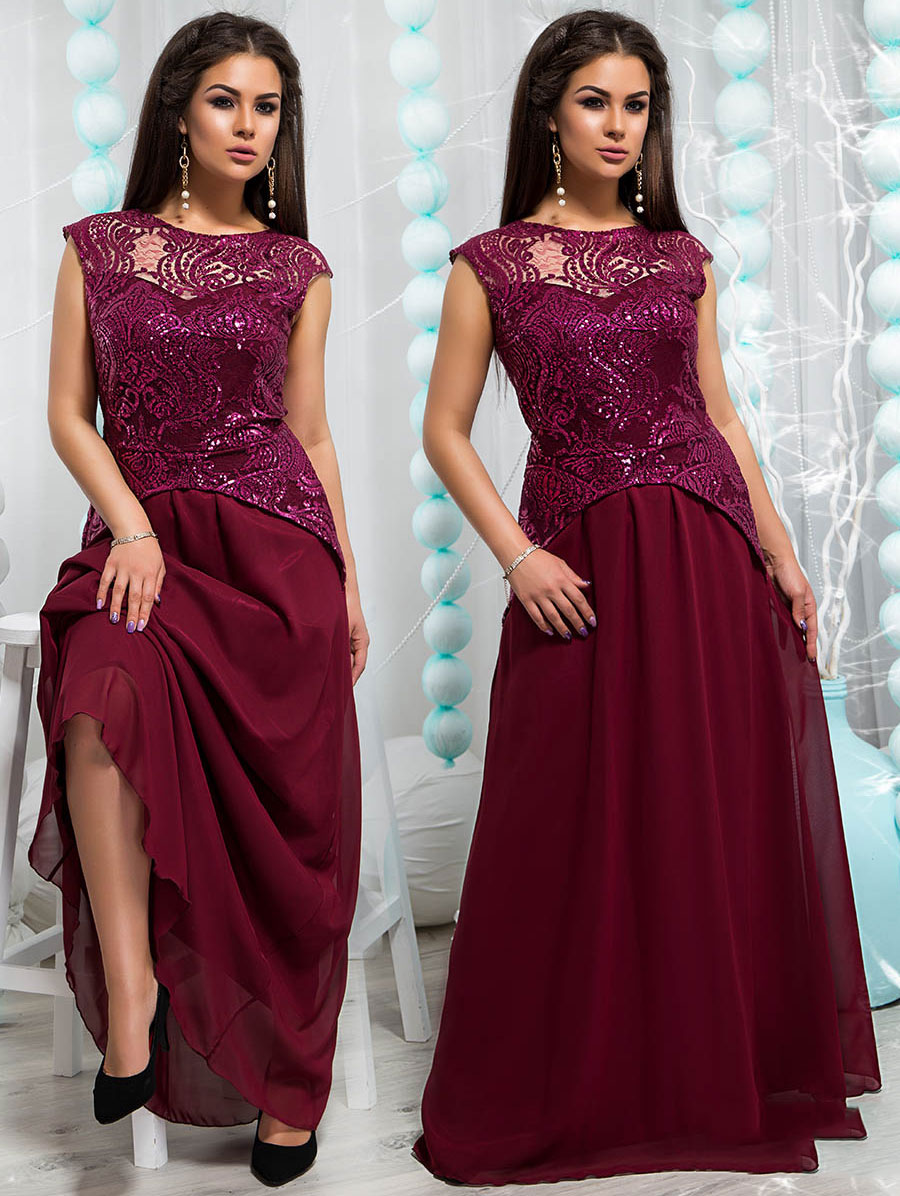 Платье вечернее бордового цвета