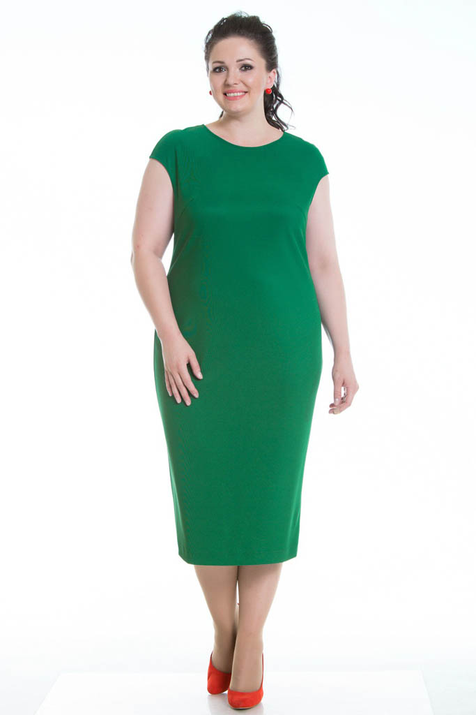 Элегантное платье-футляр из трикотажа ярко-зеленого цвета