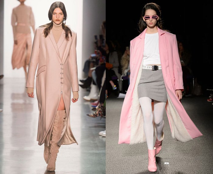 Модели в длинных розовых пальто