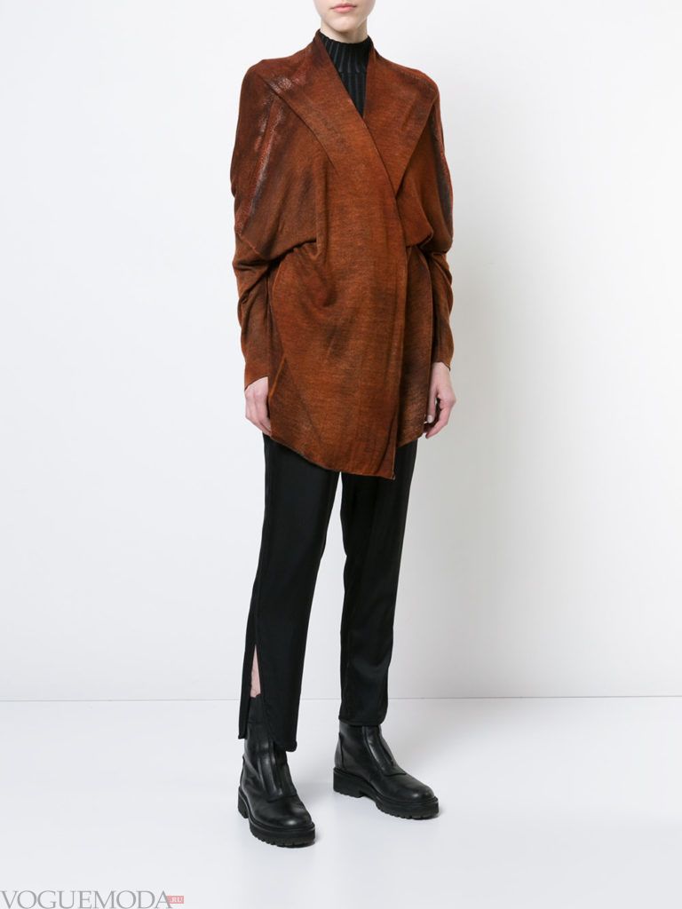 зимний асимметричный коричневый кардиган и брюки