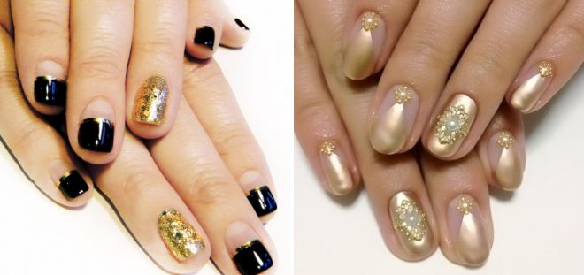 золотой маникюр на короткие ногти 2017