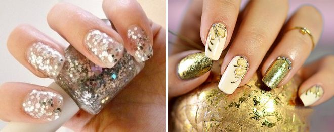 маникюр с золотыми блестками модный