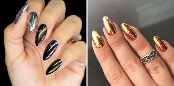 маникюр с золотой втиркой