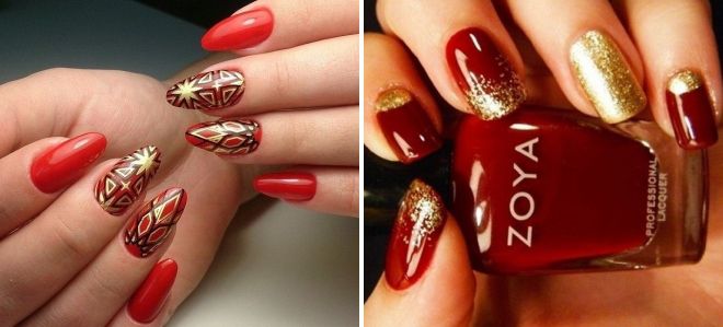 маникюр красный с золотом 2017