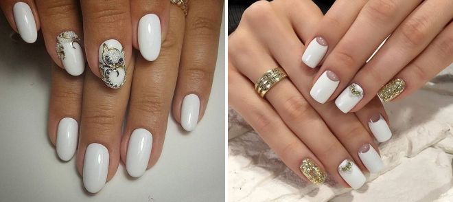 маникюр белый с золотом