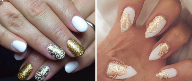 маникюр белый с золотым