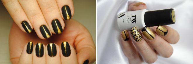 маникюр черный с золотом