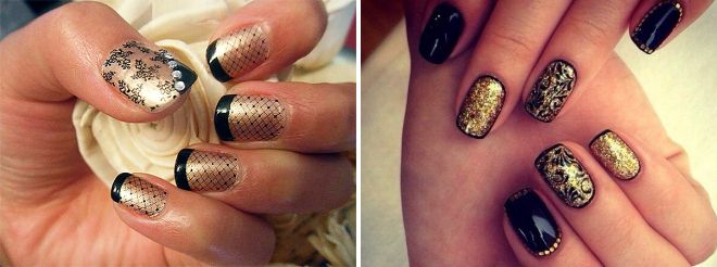 черно золотой маникюр