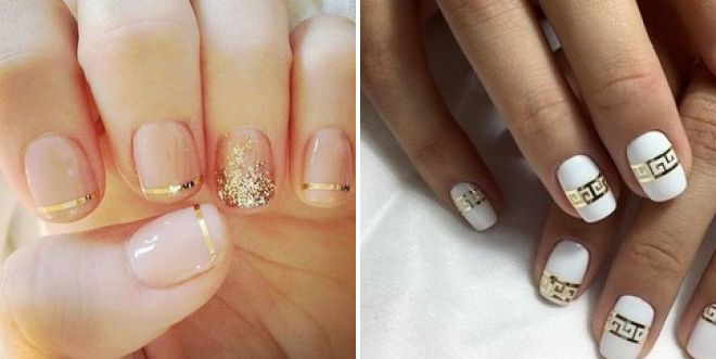 маникюр с золотыми полосками
