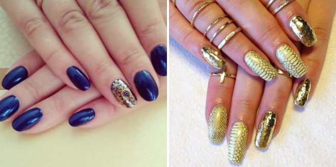 маникюр с золотым рисунком 2017