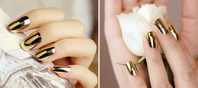  золотой маникюр с зеркальным блеском