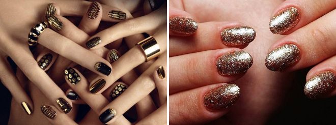 маникюр с золотым лаком