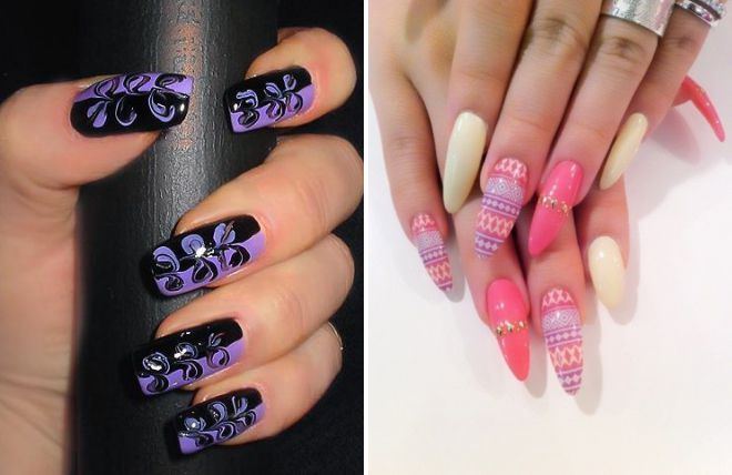 маникюр с аэрографией на длинные ногти