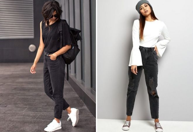 с чем носить черные джинсы-бананы с чем носить черные джинсы-бананы