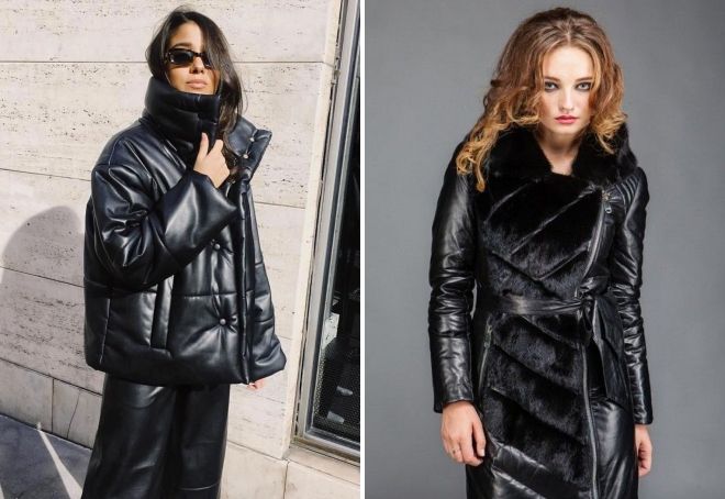 Черный кожаный пуховик Черный кожаный пуховик