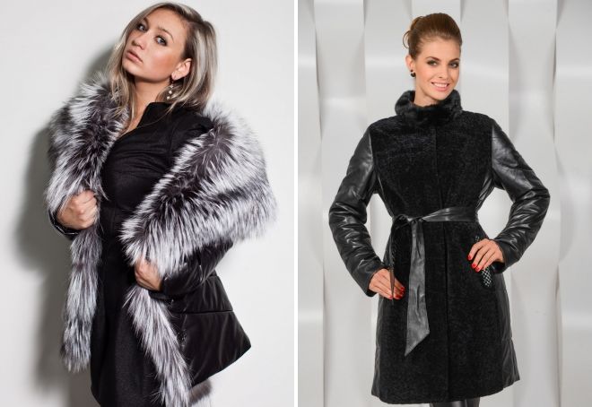 Черный кожаный пуховик Черный кожаный пуховик