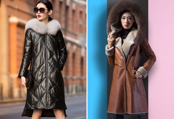 кожаные зимние женские пальто
