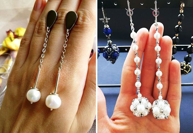 длинные серьги с жемчугом длинные серьги с жемчугом