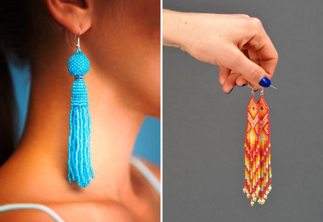 длинные серьги из бисера длинные серьги из бисера