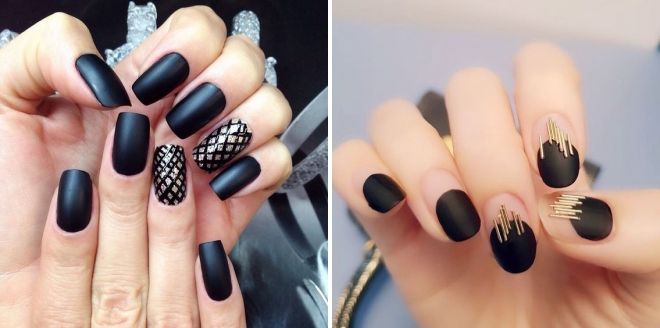 черный матовый маникюр с золотом черный матовый маникюр с золотом