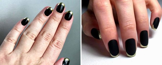 черный маникюр с золотым френчем черный маникюр с золотым френчем