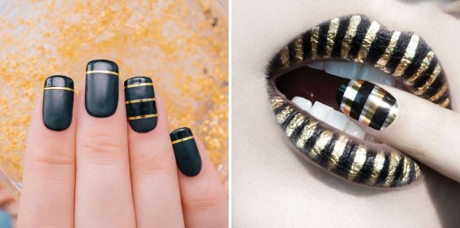 черный маникюр с золотым дизайном черный маникюр с золотым дизайном