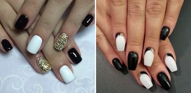 черный маникюр с белым и золотым черный маникюр с белым и золотым