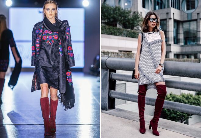 с чем носить бордовые сапоги