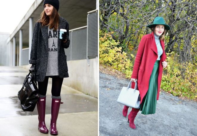 пальто под бордовые сапоги