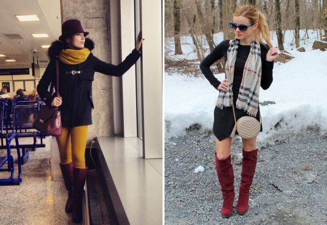 модные бордовые сапоги